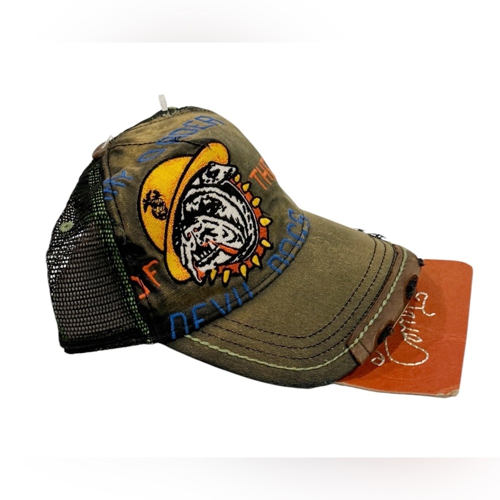 True Religion "By Order Of The Devil Dogs" Hat Green Distressed Nwt